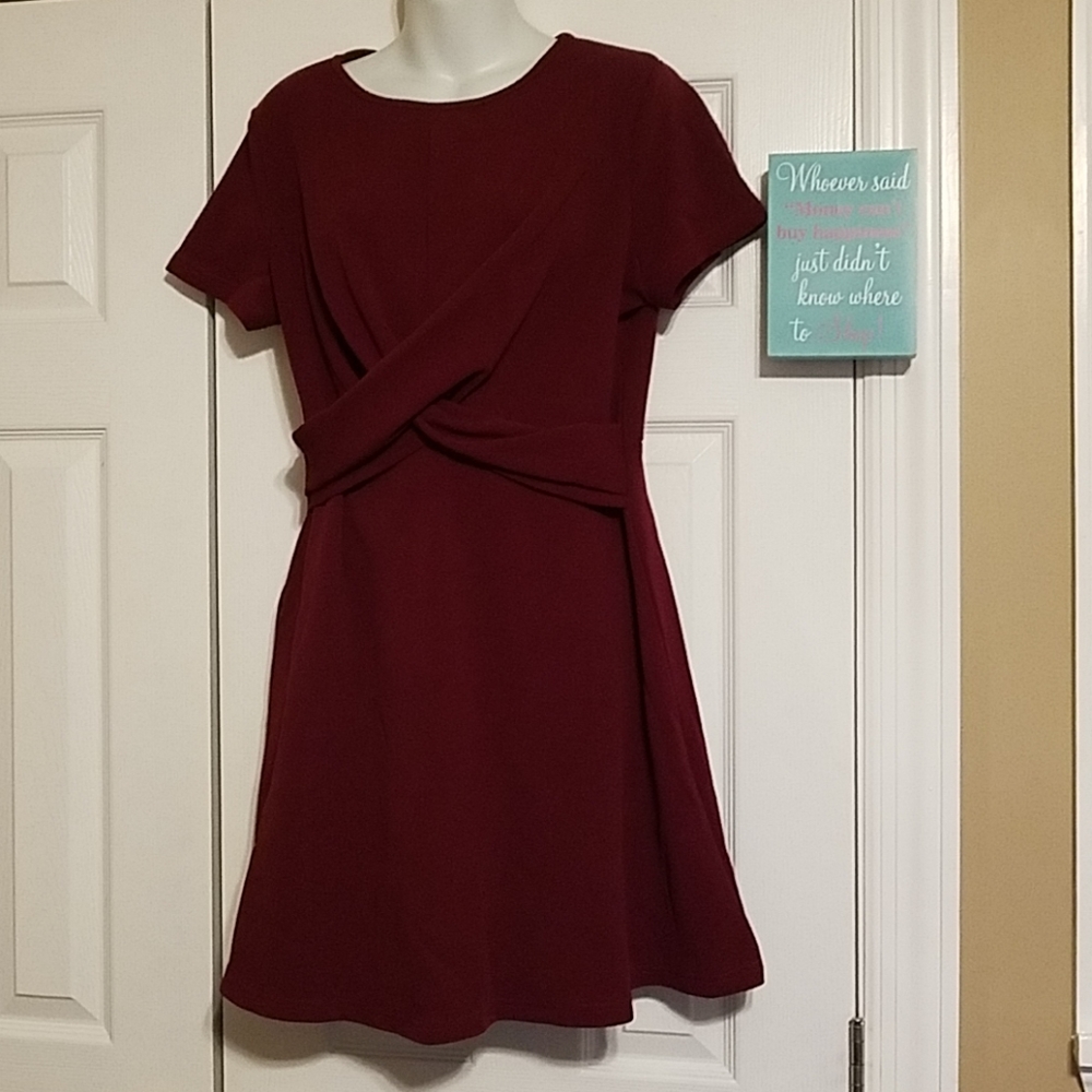 Missufe Burgundy Short Sleeve Dress Large